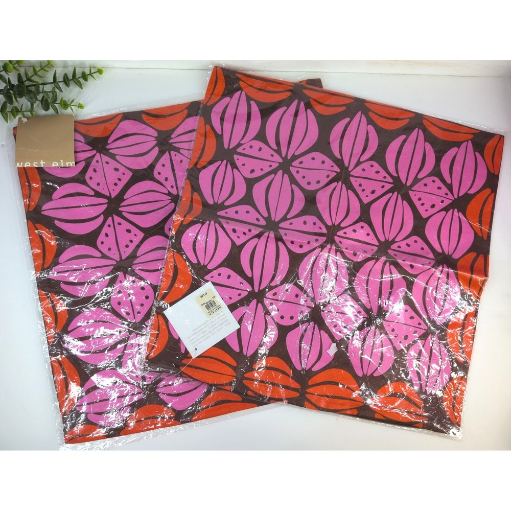RARE NWT SET 2🩷West Elm Pillow Covers 16x16 Africa Floral Accent Zip Pink Orang